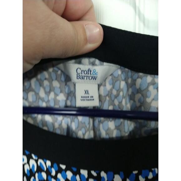 Croft & Barrow Woman XL Blouse Blue White Polkadot Asymmetrical Hemline Business - Picture 3 of 10